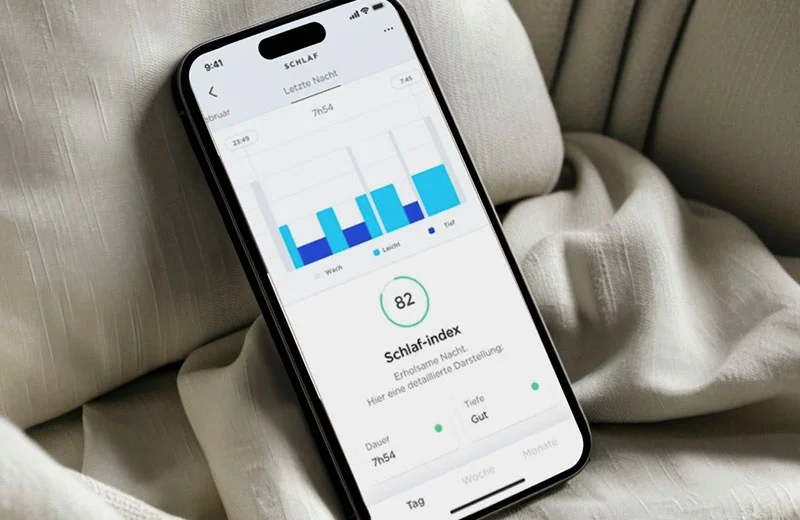 Handy mit Messdaten der Schlafanalyse